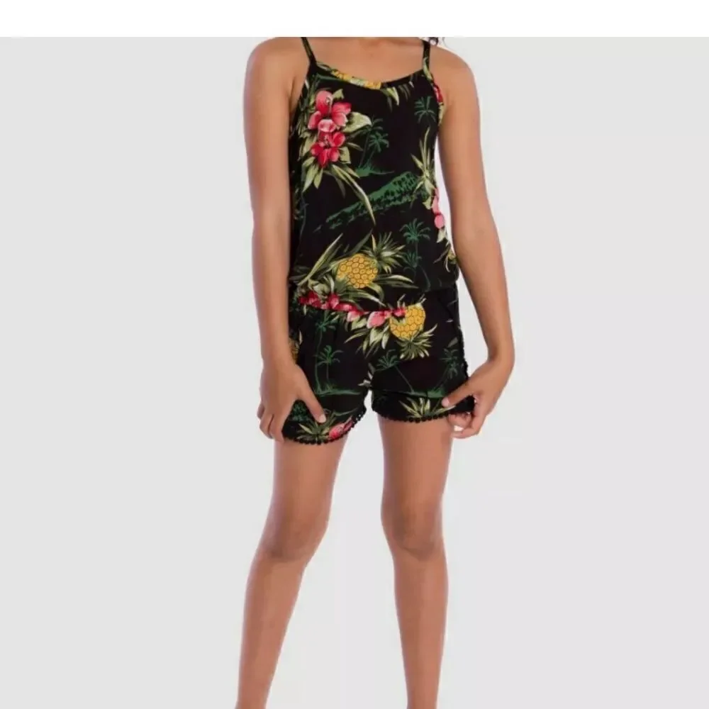 Appaman Kids Girls Black Sleeveless Floral Drawstring Novia Romper Size 10